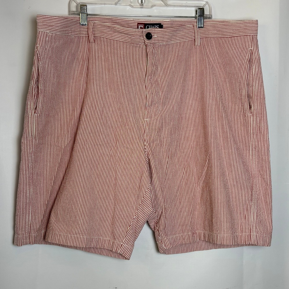 Chaps Mens Red White Seersucker Striped Flat Front Shorts Size 42‎ Cotton Summer